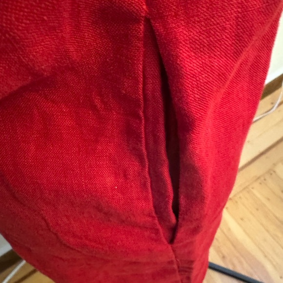 Neiman Marcus Red Linen Dress with Embroidered sleeves - Picture 4 of 7